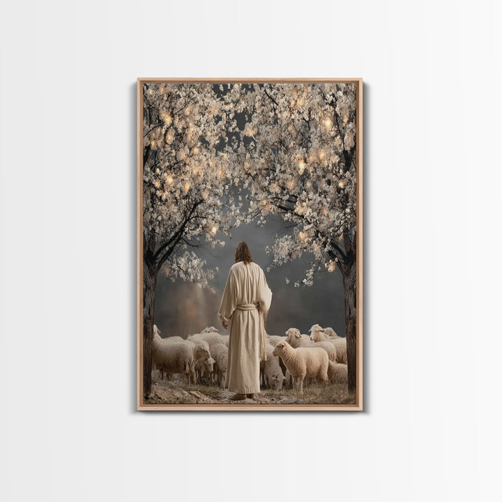 Lantern Blossom Night | Framed Canvas Print | Christian Wall Art | Jesus Painting | Christian Christmas Art | Christian Art Canvas | Moody