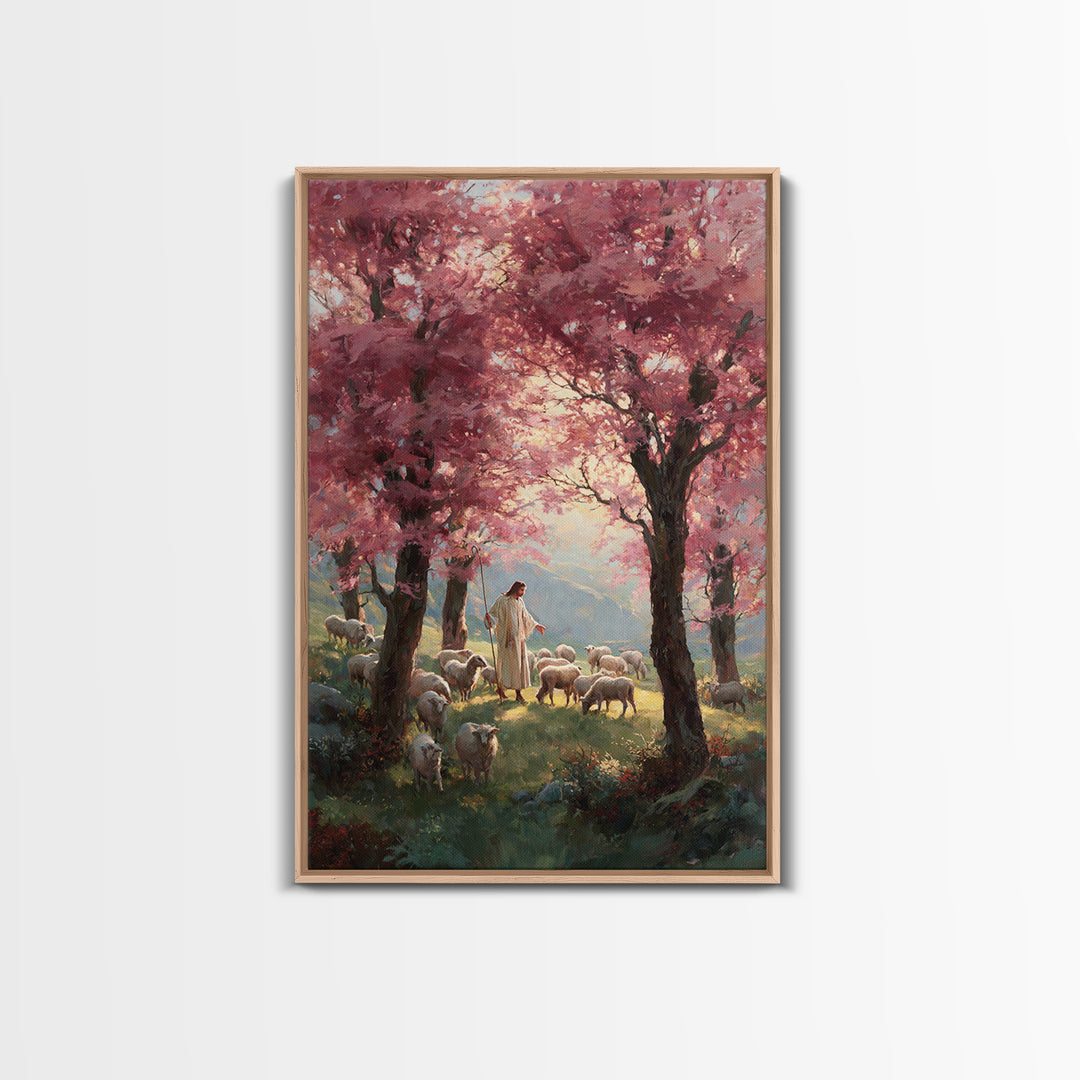 Valley Blossom Walk – Framed Canvas Print – Christian Art Canvas – Christian Wall Art – Jesus Painting – Christian Art Gift – Large Christi