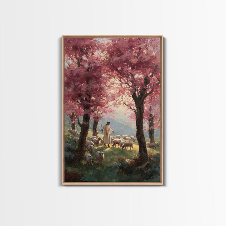 Valley Blossom Walk – Framed Canvas Print – Christian Art Canvas – Christian Wall Art – Jesus Painting – Christian Art Gift – Large Christi