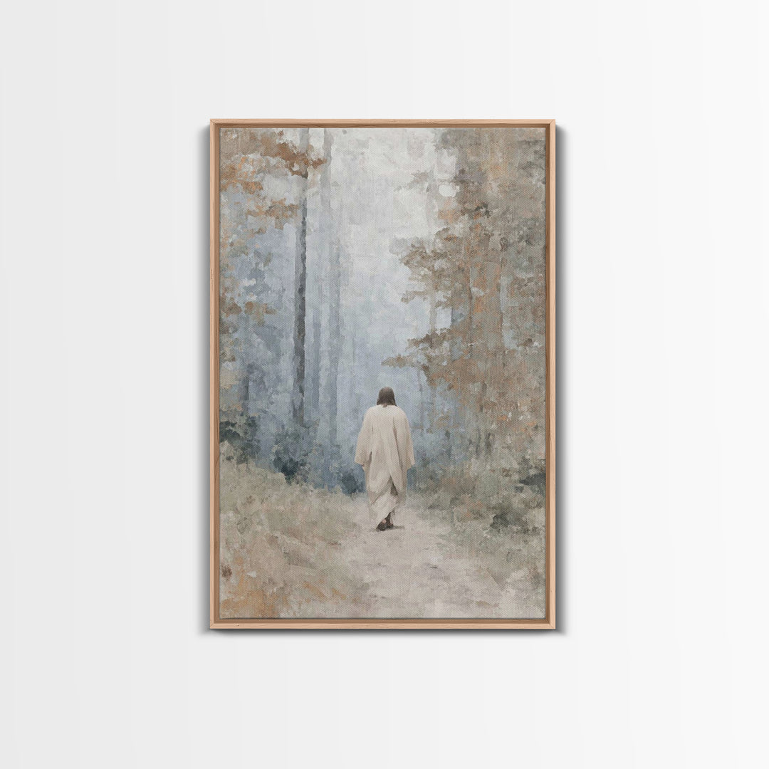 Misty Woodland Peace | Framed Canvas Print | Christian Wall Art | Minimalist Christian Art | Christian Art Canvas | Jesus Painting | Subtle