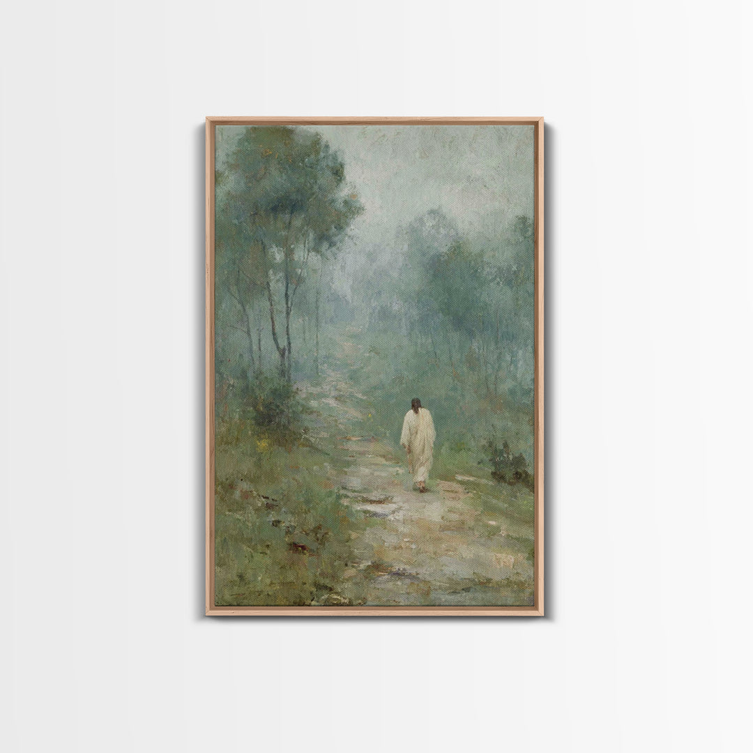Quiet Morning Steps, Framed Canvas Print, Christian Art Canvas, Subtle Christian Art, Christian Wall Art, Jesus Painting, Christian Decor F