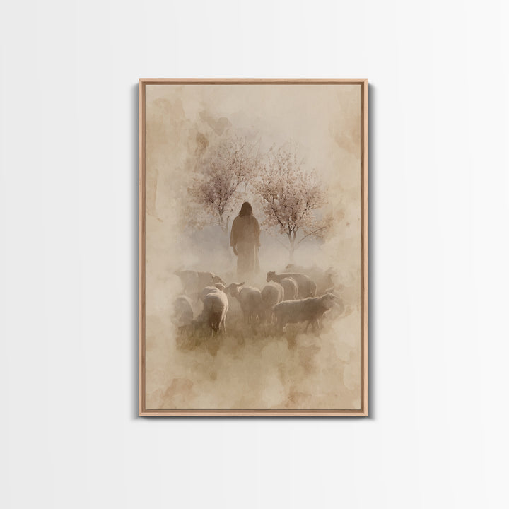 Shepherds In Bloom – Framed Canvas Print – Christian Wall Art – Christian Art Painting – Jesus Canvas Art – Vintage Christian Art – Christi