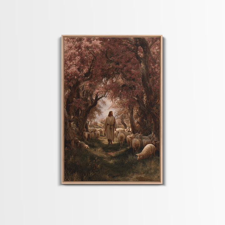Garden Of The Shepherd – Framed Canvas Print – Christian Art Painting – Jesus Wall Art – Christian Art Canvas – Christian Decor – Modern Ch