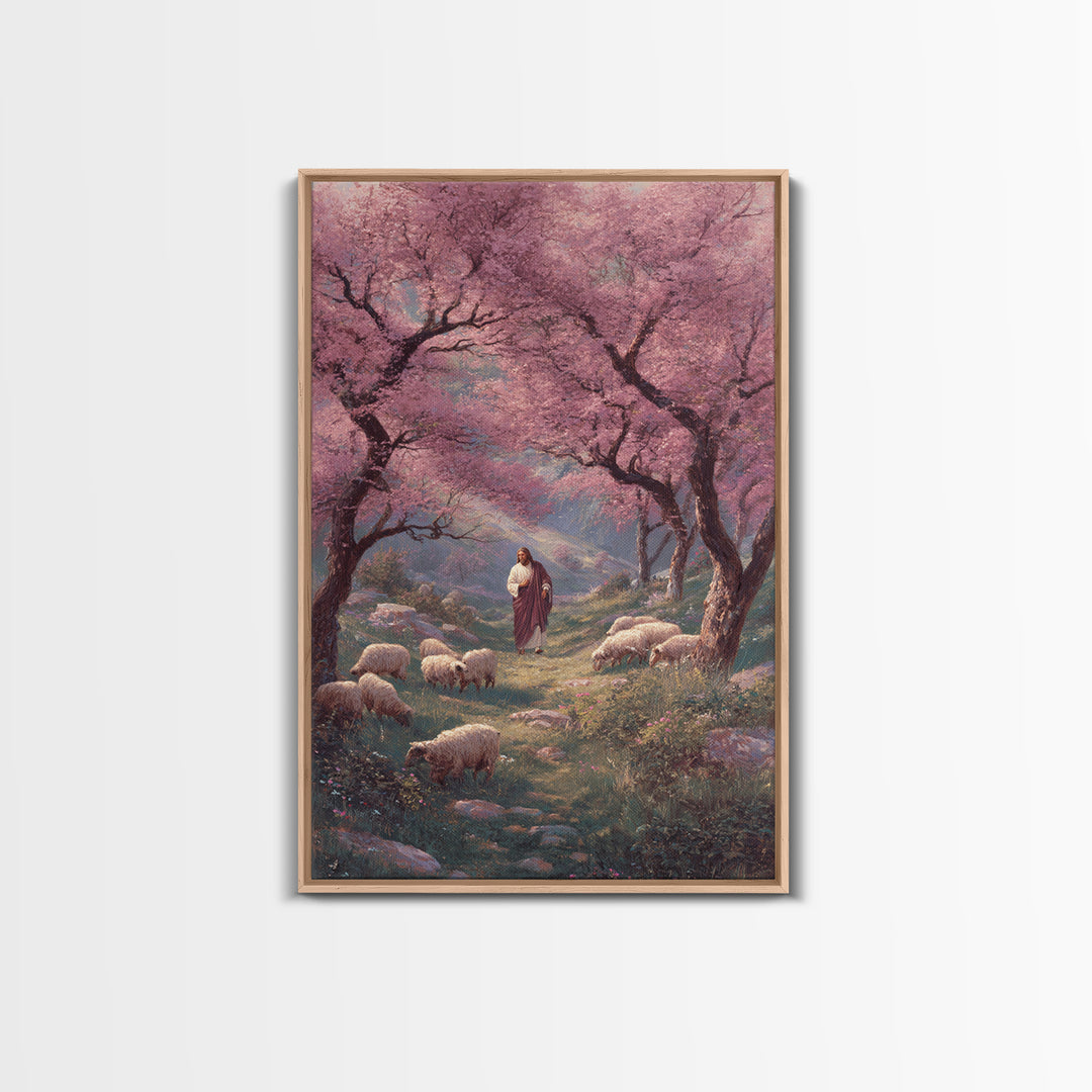 Risen Shepherd Walk – Framed Canvas Print – Jesus Canvas Art – Christian Art Painting – Christian Wall Art – Christian Art Work – Moody Chr