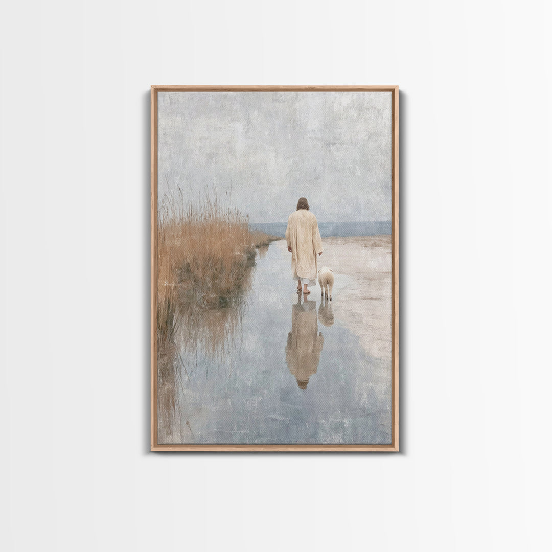 Hillside Shepherd Peace | Framed Canvas Print | Christian Wall Art | Jesus Art Canvas | Vintage Christian Art | Christian Painting | Christ