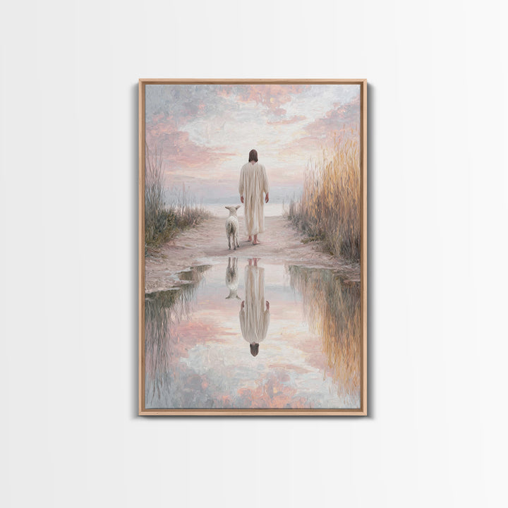 Misty Shepherd Calm, Framed Canvas Print, Christian Wall Art, Jesus Canvas Art, Minimalist Christian Art, Subtle Christian Paintings, Chris