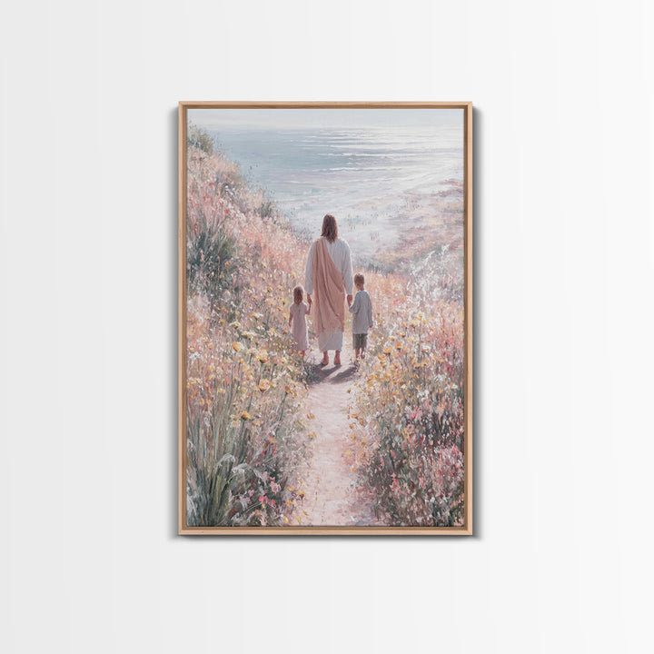 Golden Bloom Path, Framed Canvas Print, Christian Wall Art, Jesus Painting Canvas, Christian Decor, Modern Christian Painting, Christian Gi