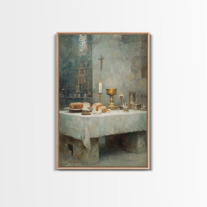 Holy Supper Glow, Framed Canvas Print, Christian Art Print, Christian Wall Art, Moody Christian Art, Christian Christmas Art