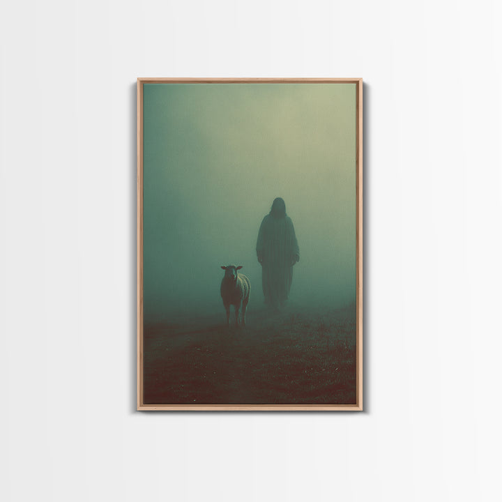 Shepherd In Mist – Framed Canvas Print – Christian Wall Art – Jesus Painting – Moody Christian Art – Christian Art Canvas – Christmas Art