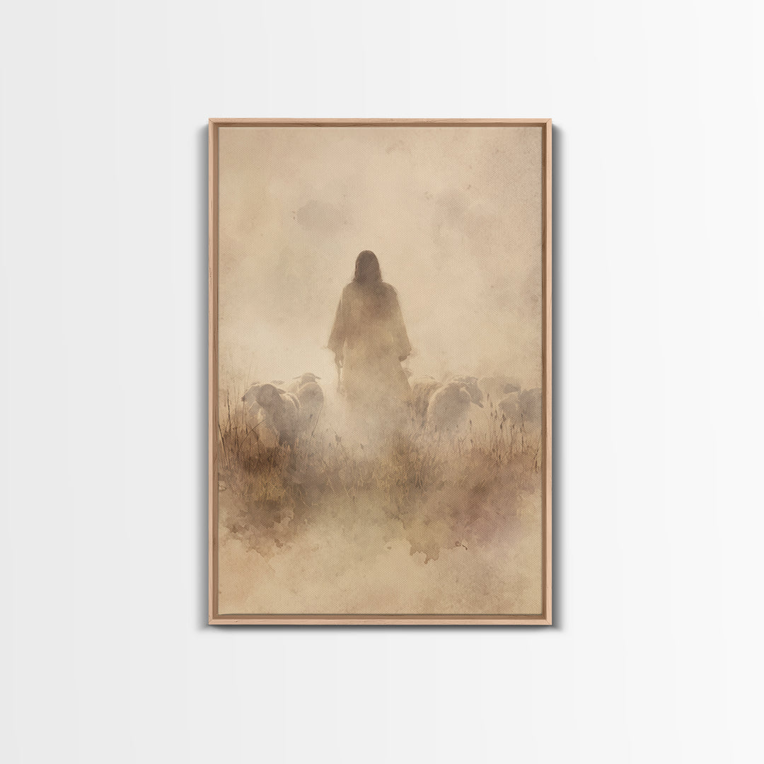 Shepherd Of Light – Framed Canvas Print – Christian Wall Art – Jesus Painting – Christian Canvas Art – Pastoral Scenery – Christian Gift Id