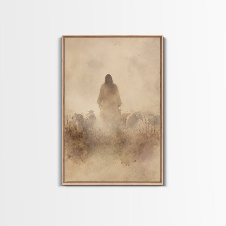 Shepherd Of Light – Framed Canvas Print – Christian Wall Art – Jesus Painting – Christian Canvas Art – Pastoral Scenery – Christian Gift Id