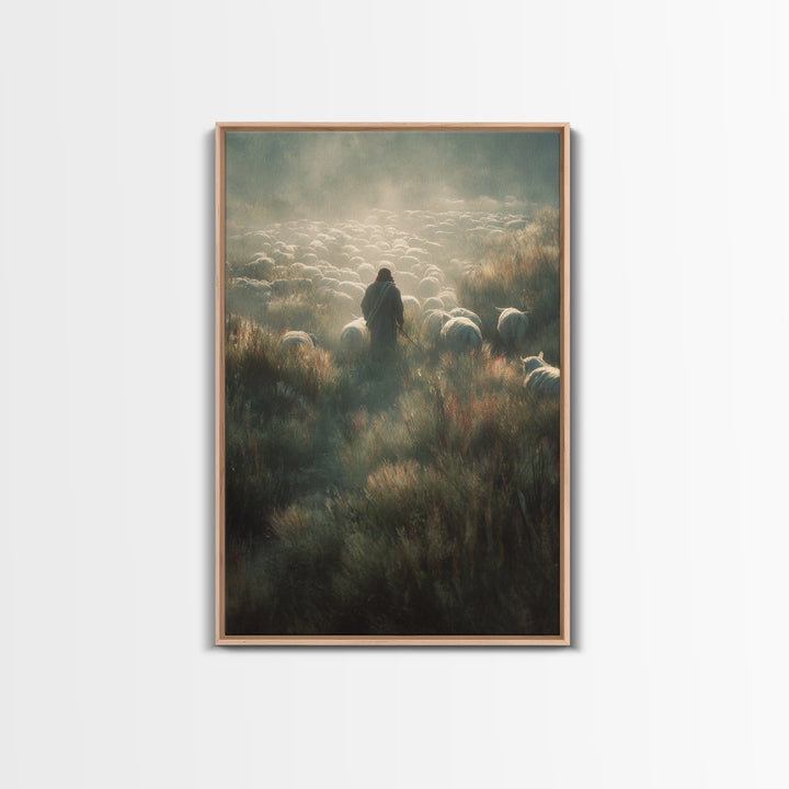 Silent Shepherd Path – Framed Canvas Print – Christian Art Work – Jesus Canvas Art – Christian Wall Art – Moody Christian Art – Christian D