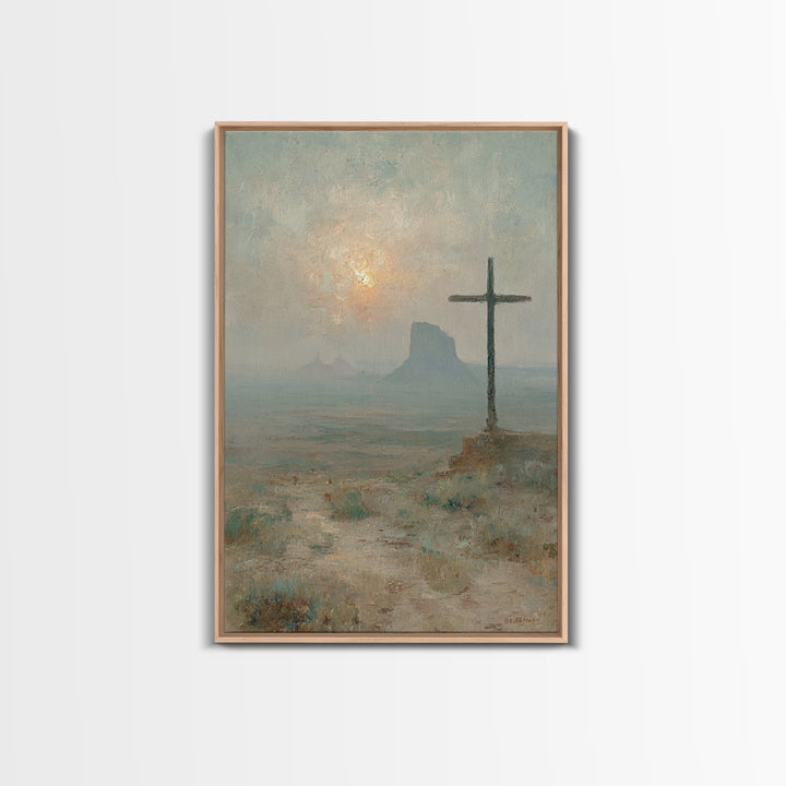 Cross At Dawn – Framed Canvas Print – Christian Wall Art – Christian Painting – Subtle Christian Art – Christian Art Canvas