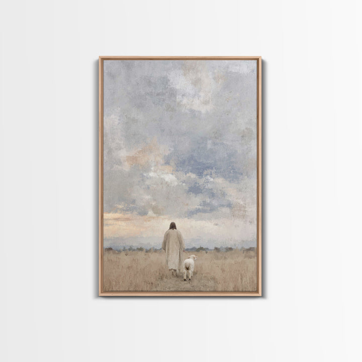 Golden Field Walk, Framed Canvas Print, Christian Art Canvas, Christian Wall Art, Christian Art, Jesus Painting, Christian Christmas Art