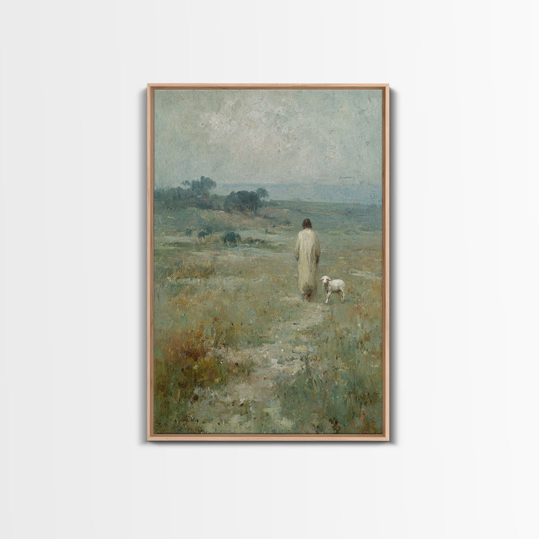 Quiet Meadow Steps – Framed Canvas Print – Christian Art – Christian Art Canvas – Christian Wall Art – Jesus Painting – Christian Art Print