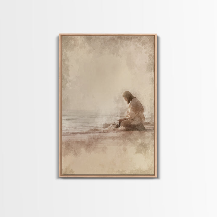Sacred Tides Whisper – Framed Canvas Print – Christian Wall Art – Jesus Canvas Art – Christian Art Canvas – Minimalist Christian Art – Chri