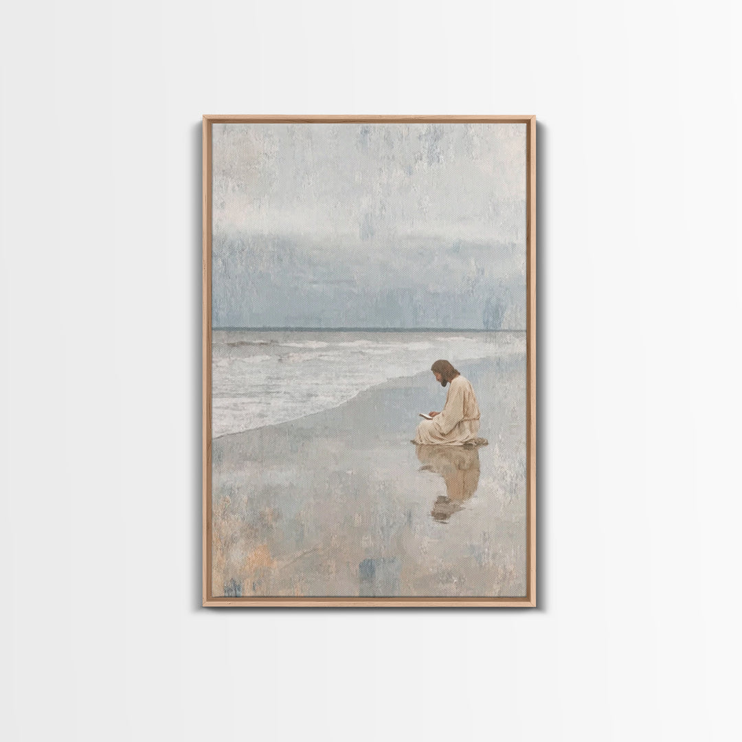 Ocean Dawn Grace, Framed Canvas Print, Christian Wall Art, Jesus Painting, Christian Art Print, Modern Christian Art, Christian Christmas A