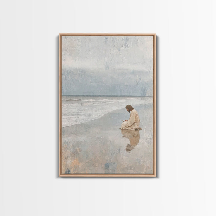 Ocean Dawn Grace, Framed Canvas Print, Christian Wall Art, Jesus Painting, Christian Art Print, Modern Christian Art, Christian Christmas A