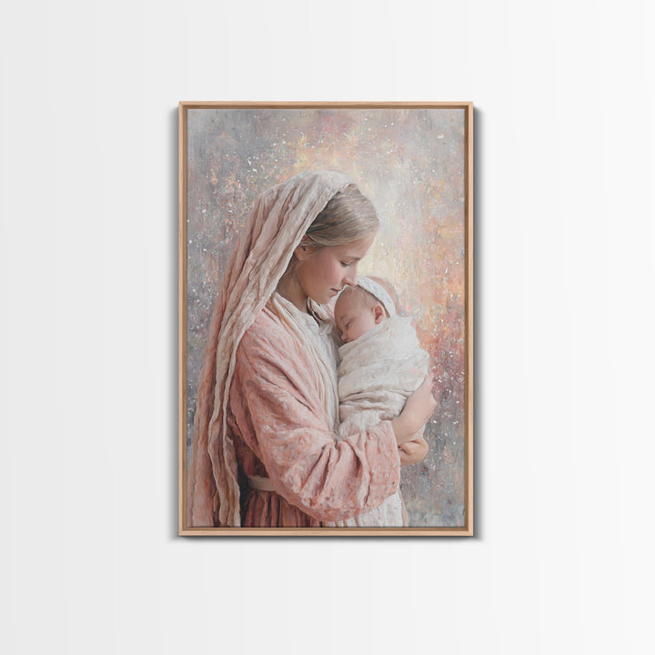 Motherly Devotion – Framed Canvas Print – Christian Wall Art – Mary And Jesus Painting – Christian Art Canvas – Christian Gift – Christmas