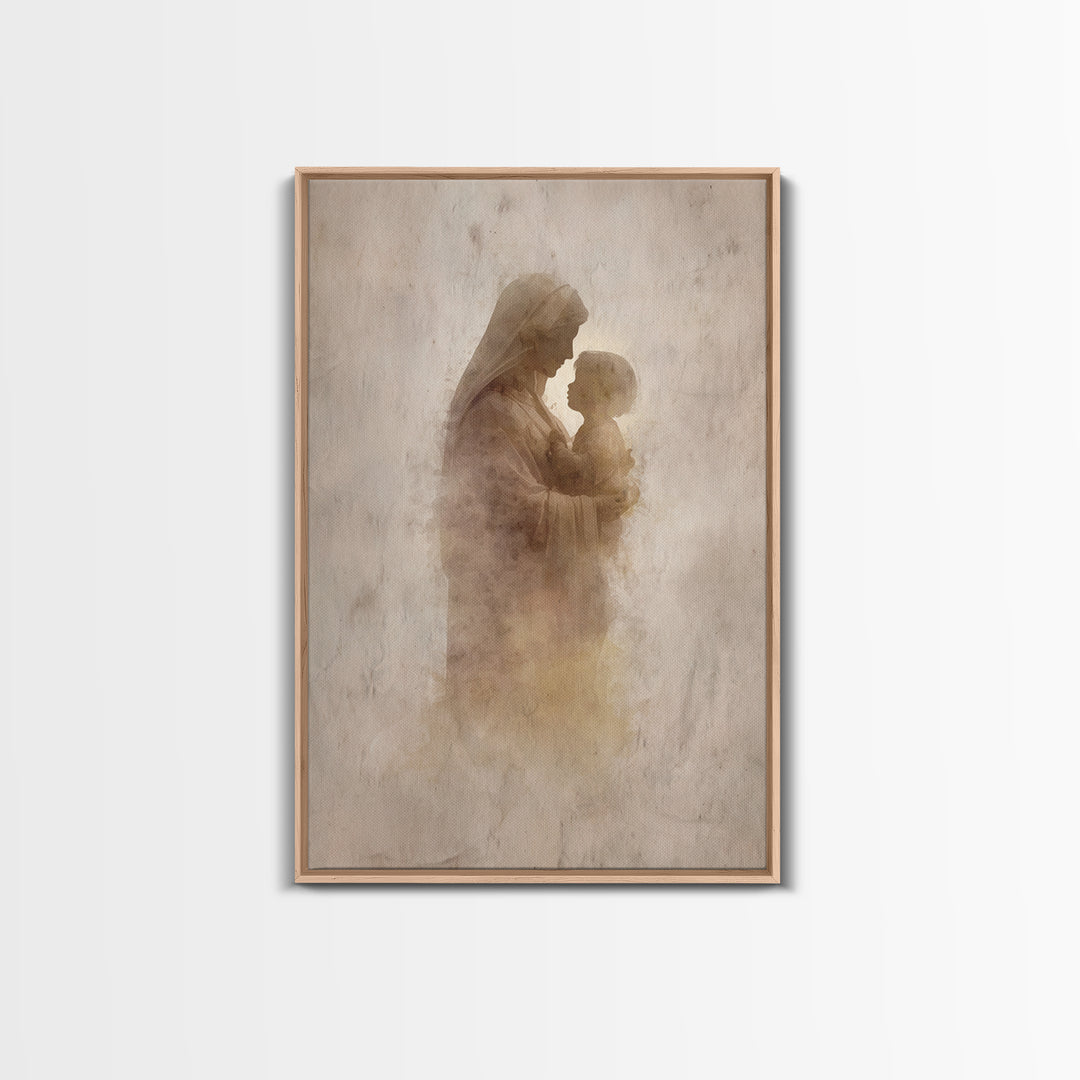 Sacred Embrace | Framed Canvas Print | Christian Wall Art | Mary And Jesus Painting | Christian Art Canvas | Vintage Christian Art | Christ