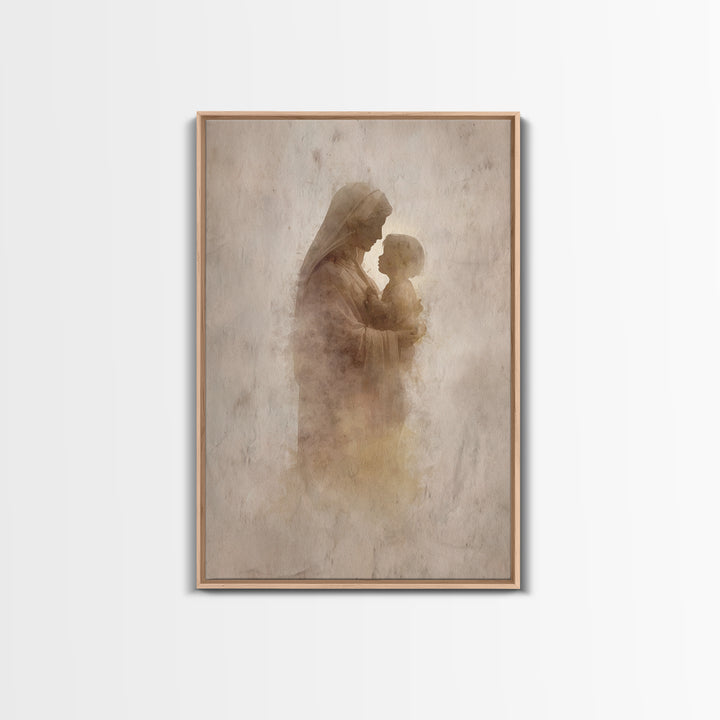 Sacred Embrace | Framed Canvas Print | Christian Wall Art | Mary And Jesus Painting | Christian Art Canvas | Vintage Christian Art | Christ