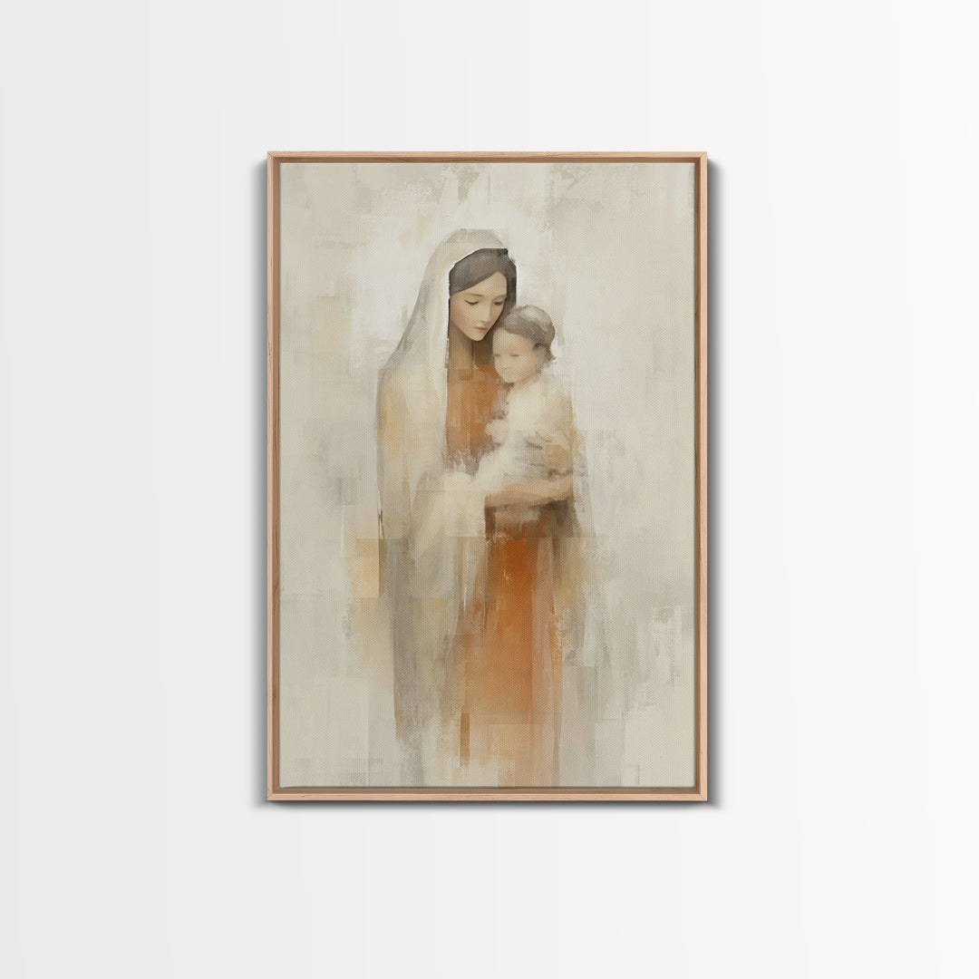 Blessed Mother Love | Framed Canvas Print | Christian Wall Art | Mary And Jesus Painting | Christian Art Canvas | Modern Christian Art | Ch