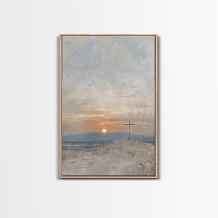Sunset Of Mercy, Framed Canvas Print, Christian Wall Art, Christian Art Print, Subtle Christian Art, Vintage Christian Art