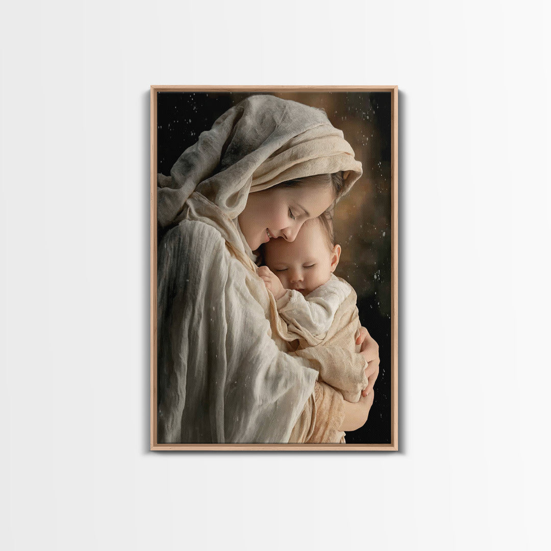 Tender Morning Peace - Framed Canvas Print - Christian Wall Art - Christian Art Canvas - Mary And Jesus Painting - Christmas Wall Art - Chr