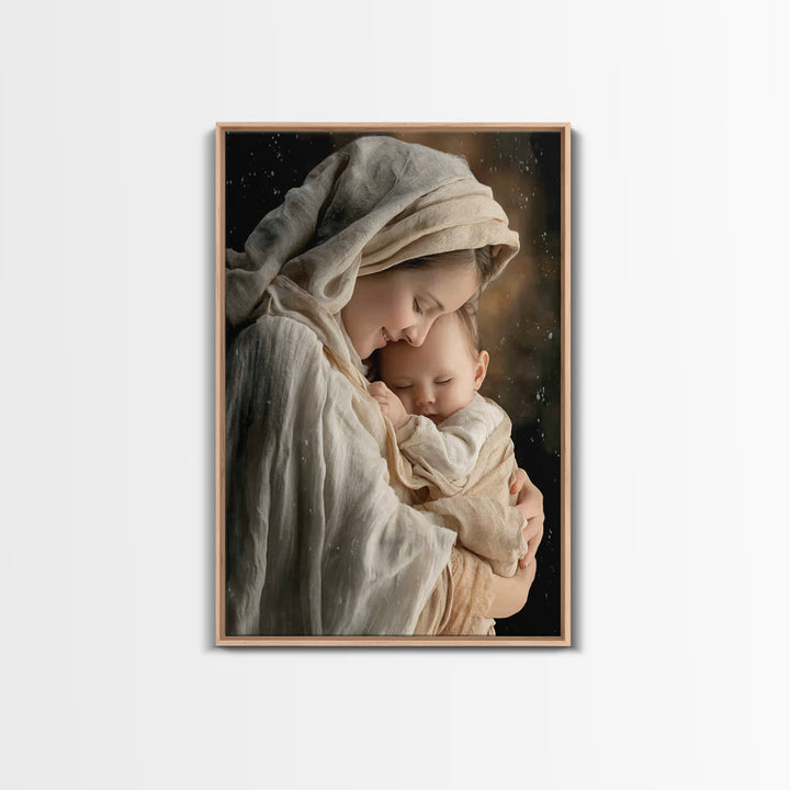 Tender Morning Peace - Framed Canvas Print - Christian Wall Art - Christian Art Canvas - Mary And Jesus Painting - Christmas Wall Art - Chr