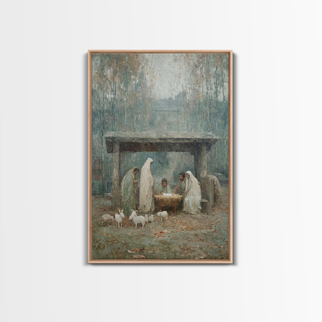 Nativity Serenity, Framed Canvas Print, Christmas Art Prints, Christian Christmas Art, Vintage Christian Art, Christian Wall Art