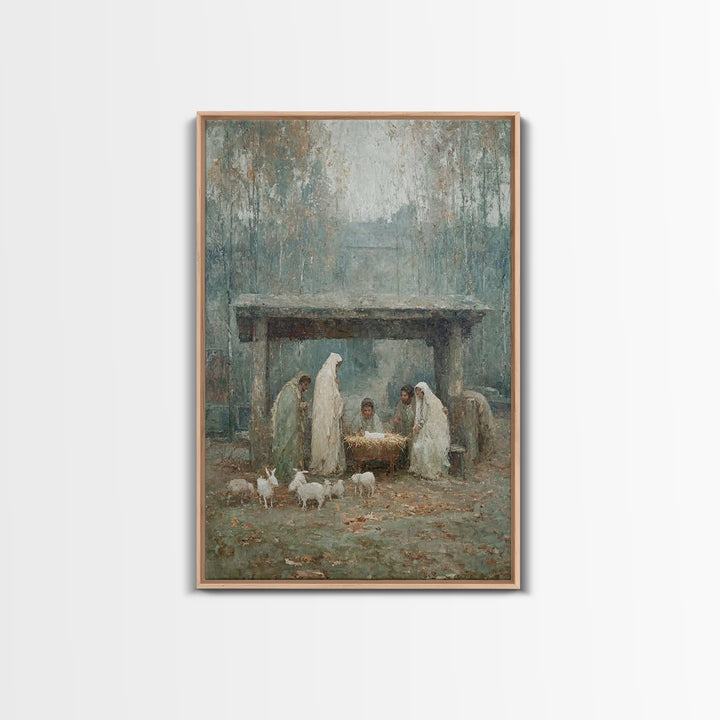 Nativity Serenity, Framed Canvas Print, Christmas Art Prints, Christian Christmas Art, Vintage Christian Art, Christian Wall Art