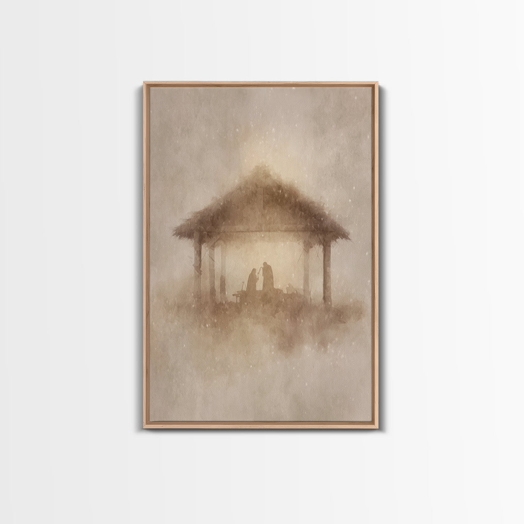Humble Manger Glow | Framed Canvas Print | Christmas Art | Christian Christmas Decor | Christian Art Canvas | Christmas Wall Art