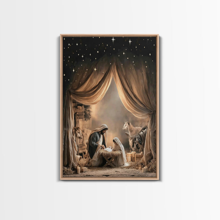 Divine Birth Dawn – Framed Canvas Print – Jesus Christmas Art – Christian Art Canvas – Christmas Wall Art – Christian Gift