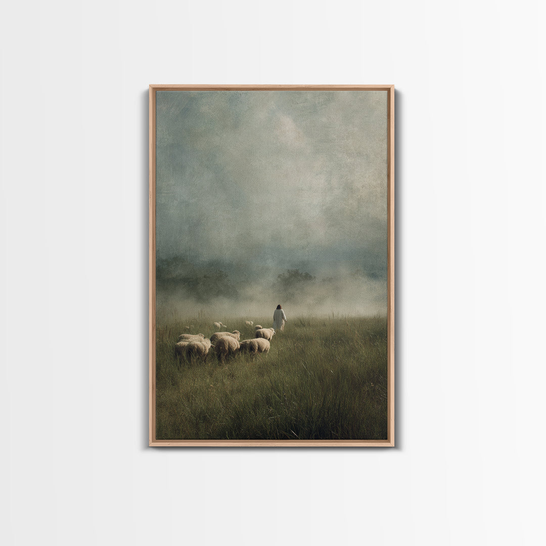 Blessed Shepherd Path – Framed Canvas Print – Jesus Painting – Christian Art Canvas – Christian Wall Art – Large Christian Painting