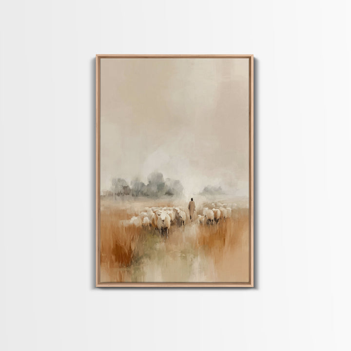 Pasture Of Peace, Framed Canvas Print, Christian Art Canvas, Jesus Wall Art, Subtle Christian Paintings, Christian Decor