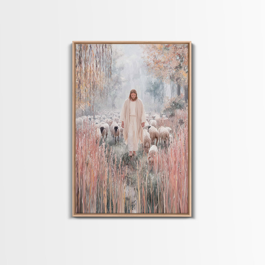 Shepherd Of Light | Framed Canvas Print | Jesus Painting Canvas | Christian Art | Large Jesus Wall Art | Modern Christian Painting