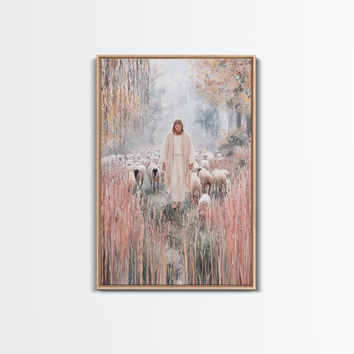 Shepherd Of Light | Framed Canvas Print | Jesus Painting Canvas | Christian Art | Large Jesus Wall Art | Modern Christian Painting