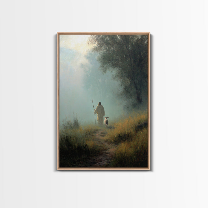 Misty Guide – Framed Canvas Print – Christian Art Canvas – Christian Wall Art – Jesus Painting – Pastoral Scenery – Christian Gift