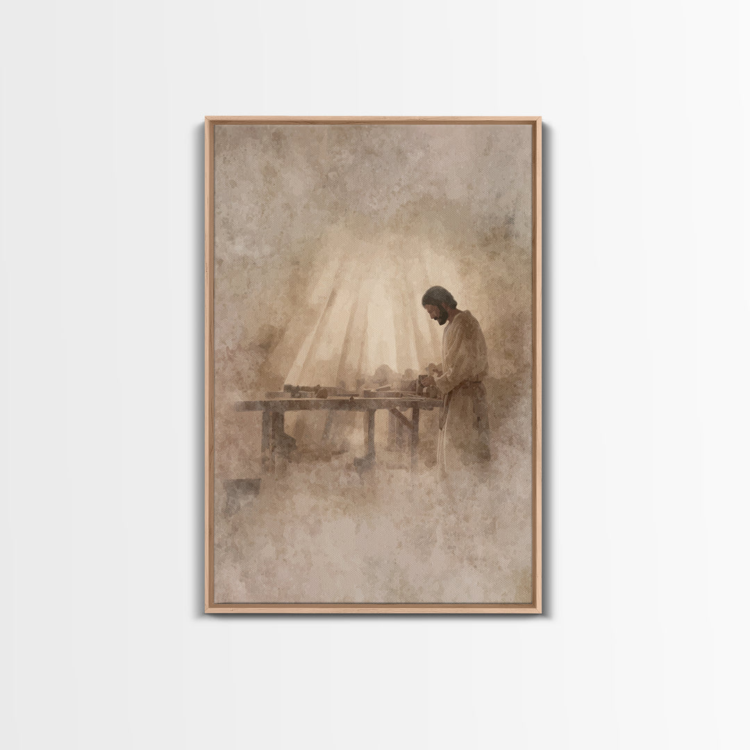 Carpenter’s Grace – Framed Canvas Print – Christian Art Canvas – Christian Wall Art – Christian Painting – Vintage Christian Art – Christia
