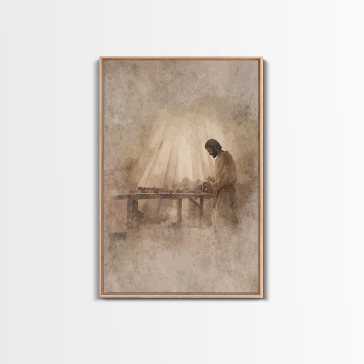 Carpenter’s Grace – Framed Canvas Print – Christian Art Canvas – Christian Wall Art – Christian Painting – Vintage Christian Art – Christia