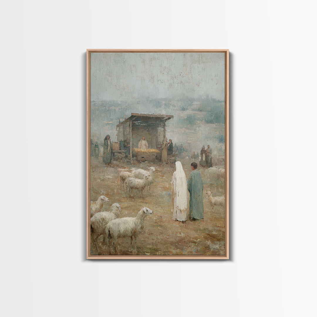 Shepherds In Wonder – Framed Canvas Print – Christian Art Canvas – Christmas Wall Art – Jesus Painting – Christian Christmas Art – Vintage