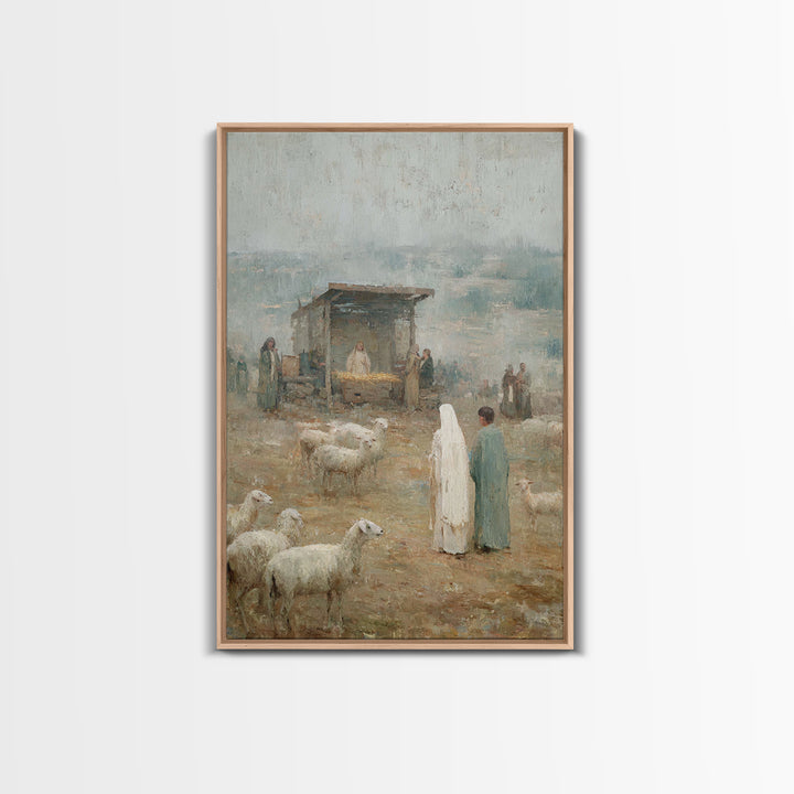 Shepherds In Wonder – Framed Canvas Print – Christian Art Canvas – Christmas Wall Art – Jesus Painting – Christian Christmas Art – Vintage