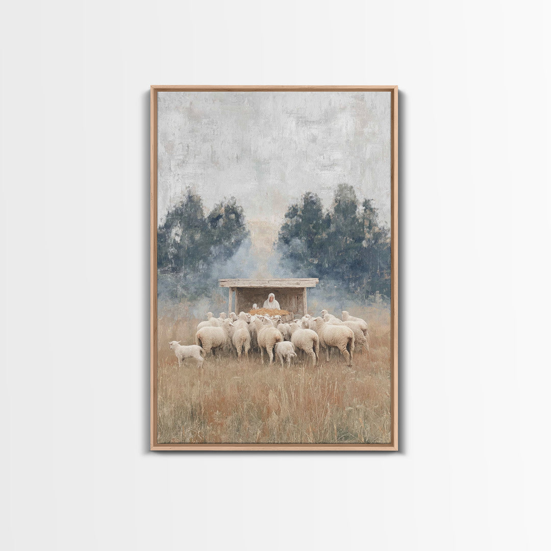 Flock Of Grace – Framed Canvas Print – Christian Christmas Art – Jesus Painting – Christian Wall Art – Christmas Canvas Wall Art – Christia