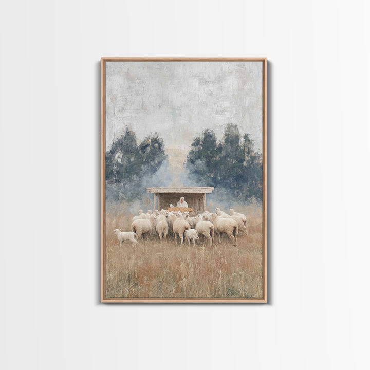 Flock Of Grace – Framed Canvas Print – Christian Christmas Art – Jesus Painting – Christian Wall Art – Christmas Canvas Wall Art – Christia