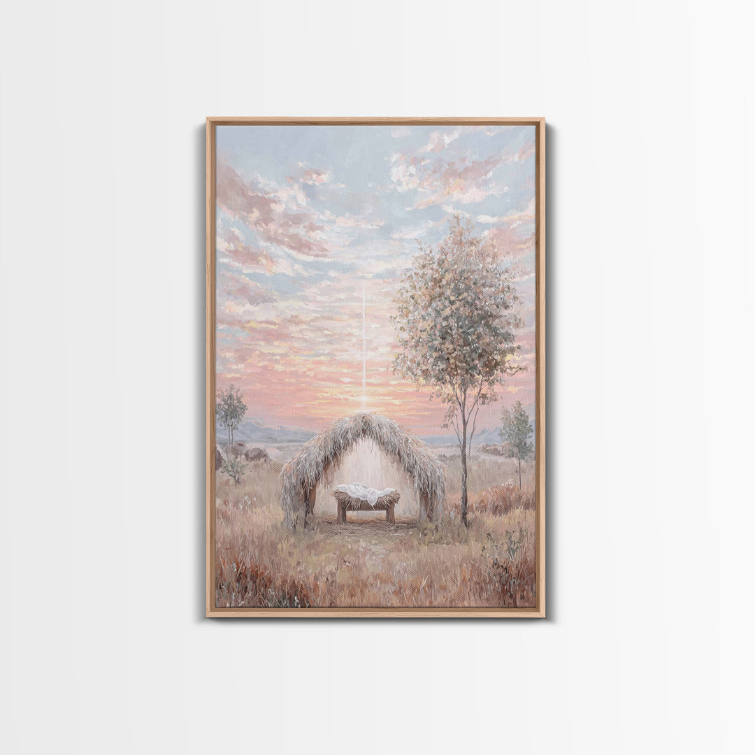 Sacred Birth Glow – Framed Canvas Print – Christian Christmas Art – Vintage Christian Art – Christian Wall Art – Jesus Painting – Christian