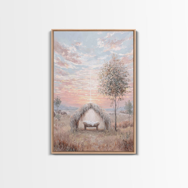 Sacred Birth Glow – Framed Canvas Print – Christian Christmas Art – Vintage Christian Art – Christian Wall Art – Jesus Painting – Christian