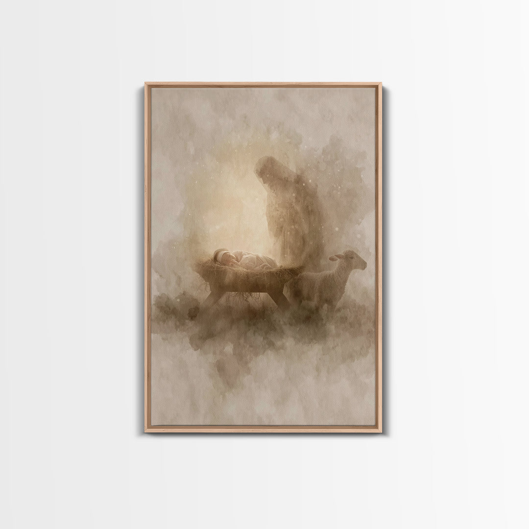Sacred Night Glow – Framed Canvas Print – Christian Christmas Art – Christian Wall Art – Christian Art Canvas – Jesus Painting – Christmas
