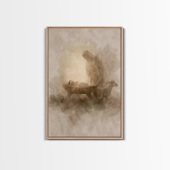Sacred Night Glow – Framed Canvas Print – Christian Christmas Art – Christian Wall Art – Christian Art Canvas – Jesus Painting – Christmas
