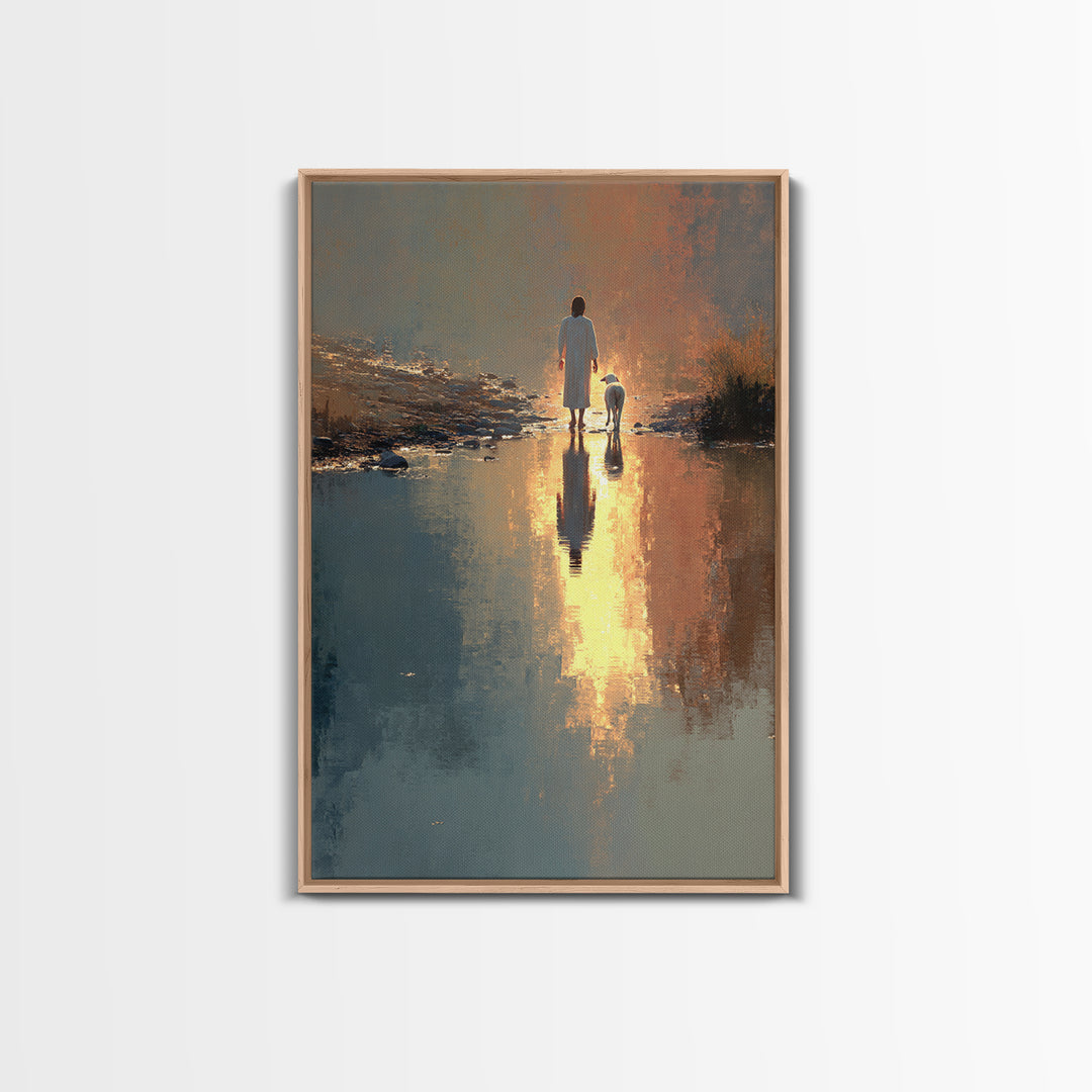 Golden River Walk – Framed Canvas Print – Christian Wall Art – Christian Art Canvas – Jesus Painting – Modern Christian Art – Christian Chr