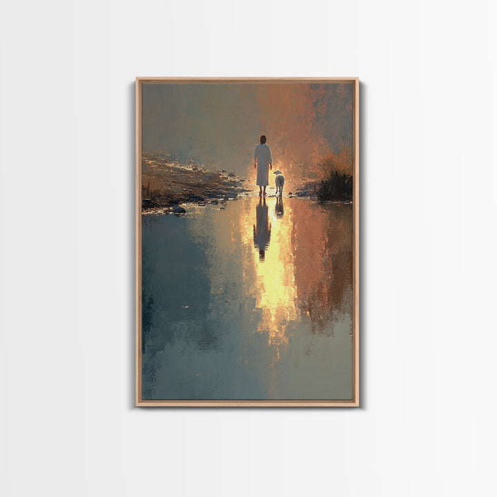 Golden River Walk – Framed Canvas Print – Christian Wall Art – Christian Art Canvas – Jesus Painting – Modern Christian Art – Christian Chr